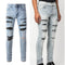 Jeans Slim Fit Elásticos con Parches de Cuero para Hombre