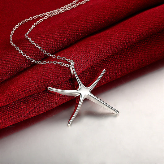 Conjunto de Collar y Aretes Estrella de Mar Plateados - Image 3