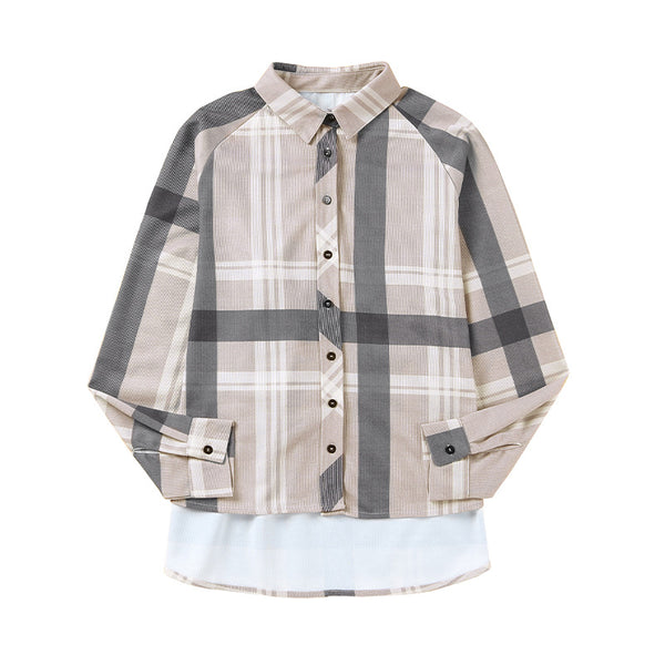 Camisa Cuadriculada de Solapa para Mujer - Otoño e Invierno