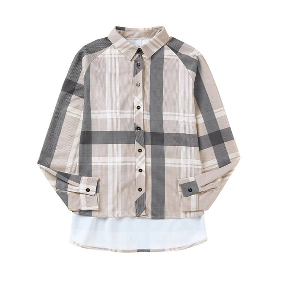 Camisa Cuadriculada de Solapa para Mujer - Otoño e Invierno