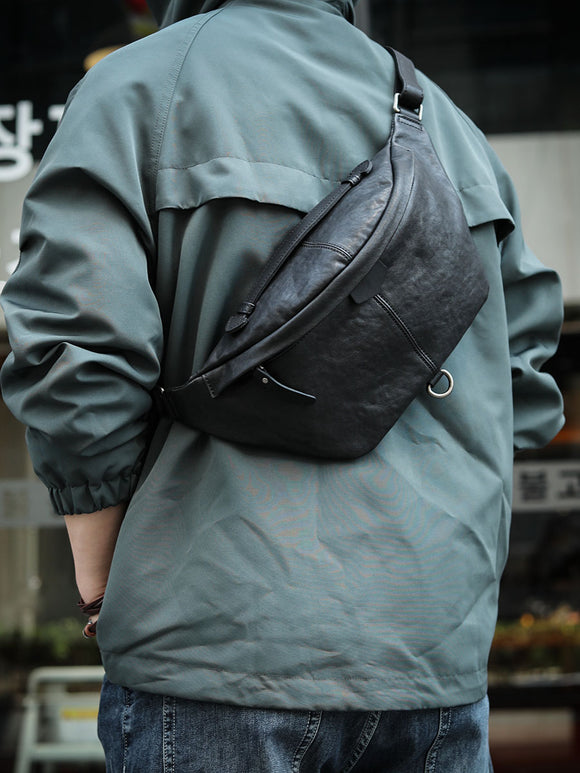 Bolsa de Pecho de Cuero para Hombre con Correa Cruzada