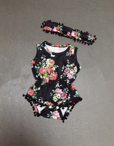 Conjunto Floral Oscuro para Bebé - Enterizo Estampado con Diadema - Image 5