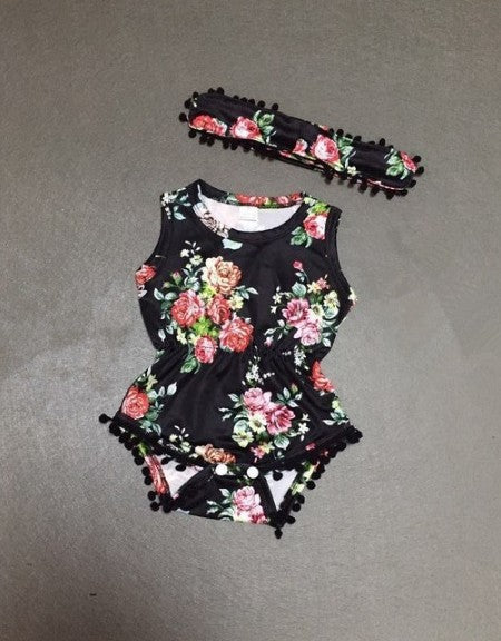 Conjunto Floral Oscuro para Bebé - Enterizo Estampado con Diadema - Image 5