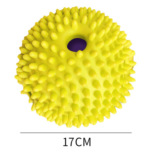 Yellow and green textured dog toy ball with food leakage holes, measuring 10cm in diameter. - Image 29