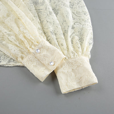 Blusa Elegante de Encaje Francés con Mangas Largas Transparentes - Image 19