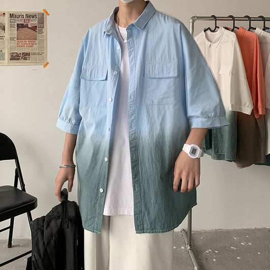 Camisa Degradada de Manga Corta con Estilo Personalizado para Hombre - Image 8