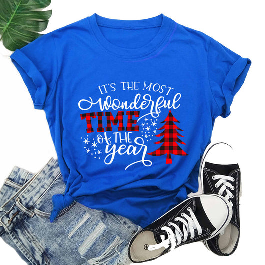 Camiseta Navideña Estampada para Mujer - Cuello Redondo Manga Corta - Image 29