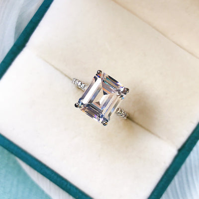 Anillo de Diamante Simulado Pagoda Rectangular Carbono Alto para Mujer - Image 6