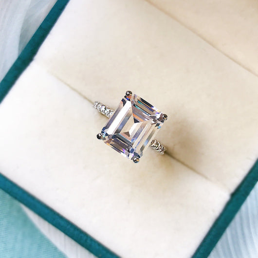 Anillo de Diamante Simulado Pagoda Rectangular Carbono Alto para Mujer - Image 6