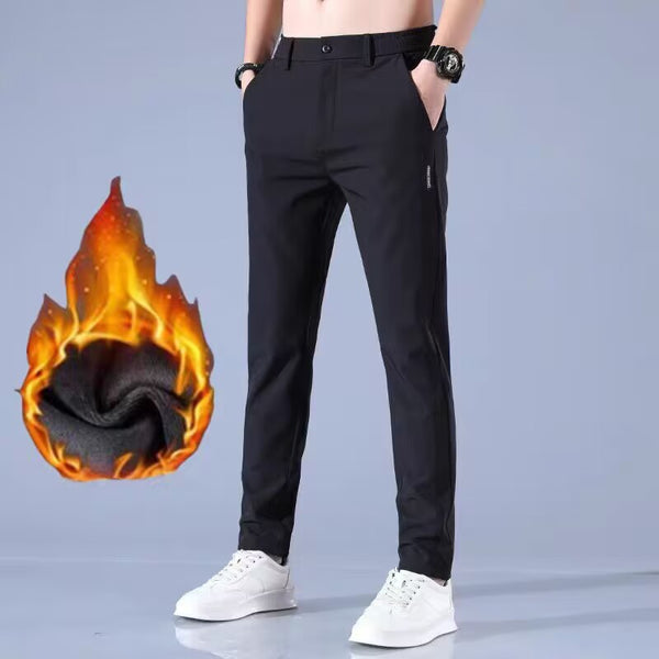 Pantalones Casuales Elásticos para Hombre con Forro Polar y Tela Ice Silk