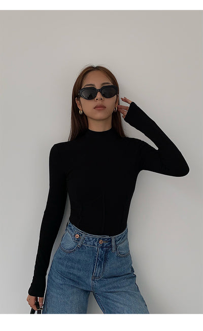 Polera Cuello Alto Negra de Punto para Mujer - Image 18