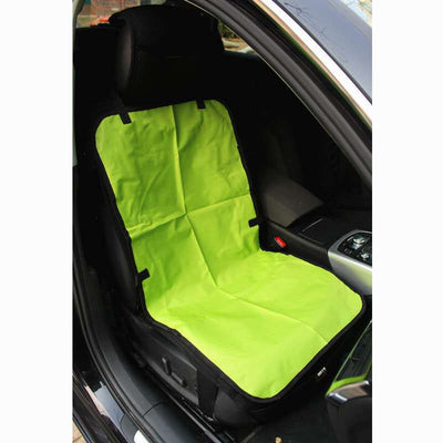 Brown waterproof car pet seat cover installed in the back seat of a red car, protecting upholstery from pets. - Image 3