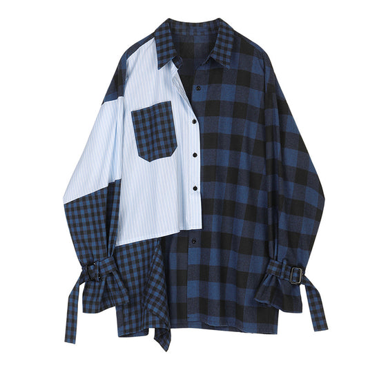 Camisa de Cuadros y Patchwork a Rayas