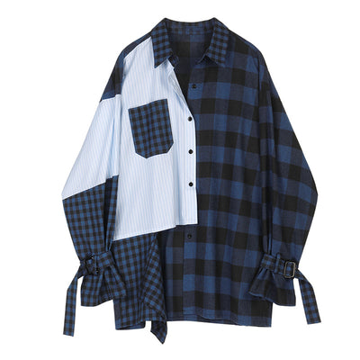 Camisa de Cuadros y Patchwork a Rayas