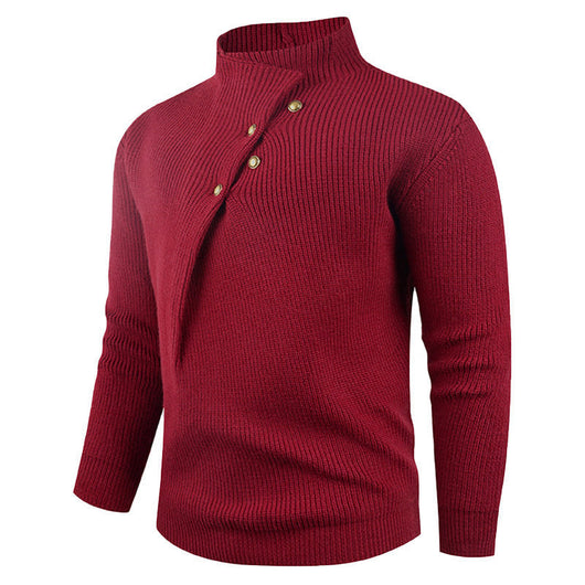Suéter Casual para Hombre con Cuello Mao y Botones Sesgados - Image 16