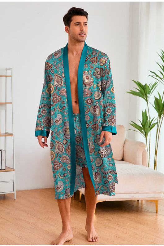 Bata Estampada para Hombre con Mangas Largas y Pantalón Corto - Image 40