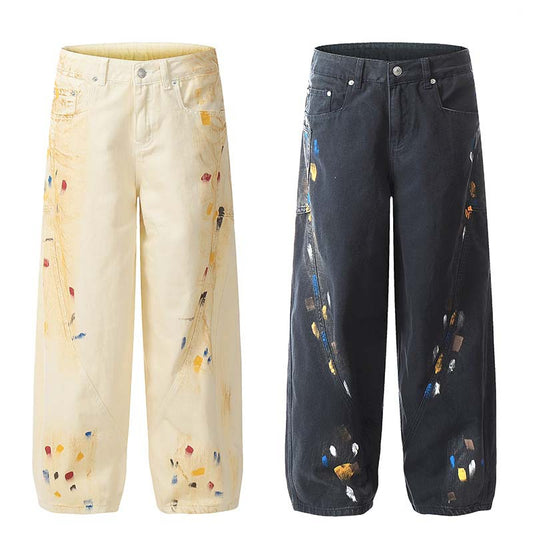 Pantalones Retro con Diseño Splatter Pintado a Mano