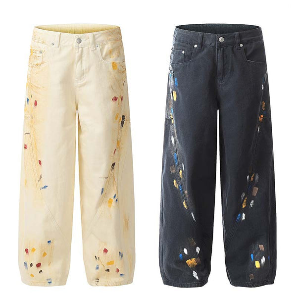 Pantalones Retro con Diseño Splatter Pintado a Mano