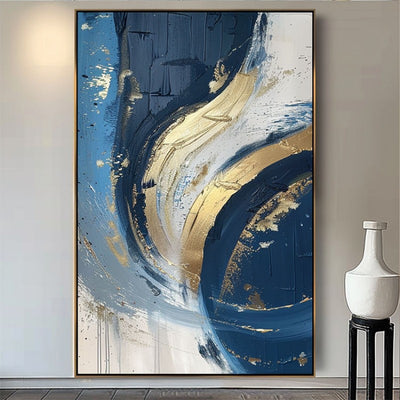 Cuadro Abstracto Dorado y Azul Minimalista - Pintura al Óleo Hecha a Mano con Textura Moderna - Image 10