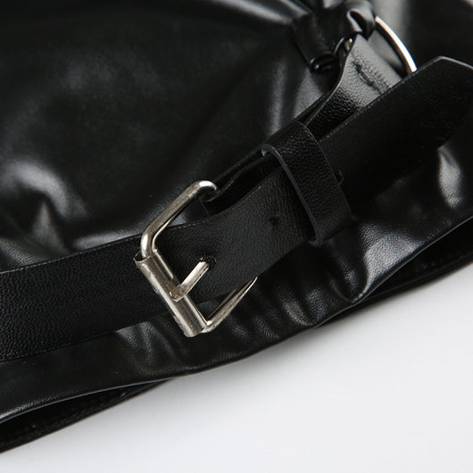Calentador de Pierna Cuero Negro con Hebilla Metal Punk - Image 16