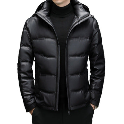 Abrigo de Cuero con Plumón de Pato Blanco para Hombre - Cálido y Elegante - Image 5