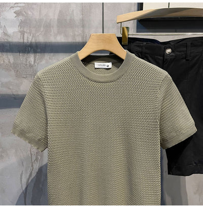 Camisa Slim Fit Textura Tejida de Manga Corta para Hombre - Image 11