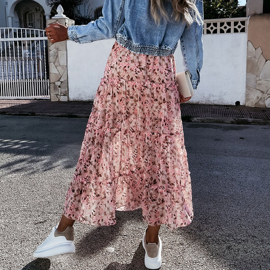 Falda Larga Bohemia de Gasa Estampado Floral con Abertura - Image 3