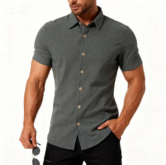 Camisa Casual Holgada a Cuadros Manga Corta para Hombre