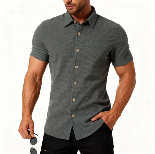 Camisa Casual Holgada a Cuadros Manga Corta para Hombre