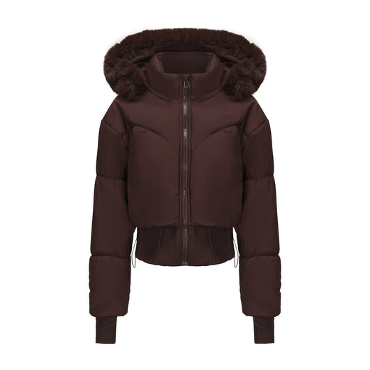 Chaqueta de Algodón Corta con Capucha y Cuello de Pelaje para Mujer - Image 22