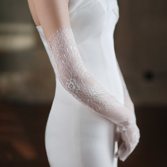 Guantes de Novia Encaje Blanco Tul Fairy para Sesión Fotográfica