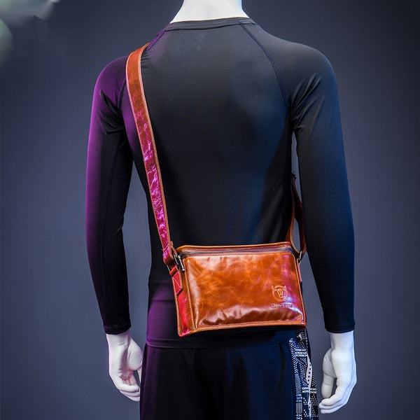 Bolso Bandolera Cuero Hombre Pequeño Cuadrado Horizontal