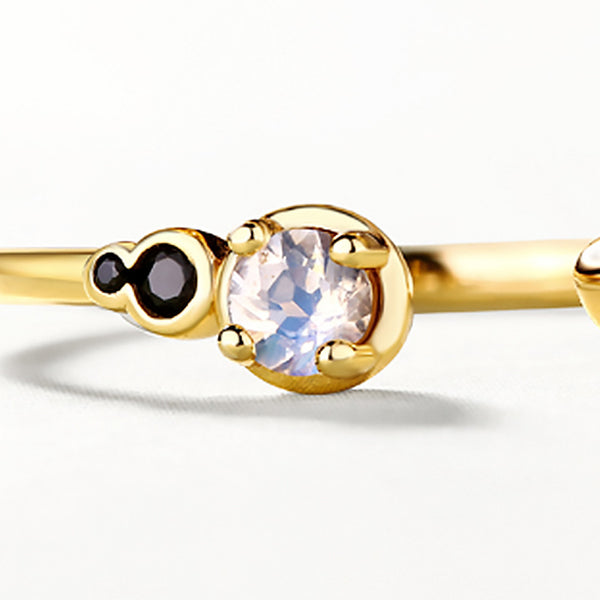 Anillo de Plata S925 con Circón Negro Natural para Mujer
