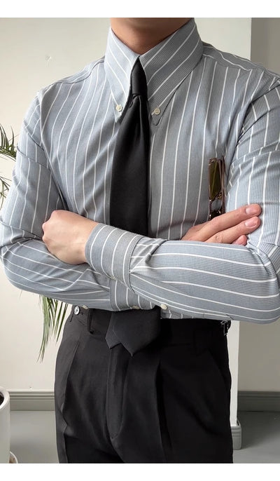 Camisa Casual de Negocios a Rayas Manga Larga para Hombre - Image 8