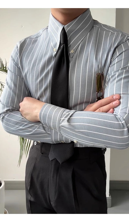 Camisa Casual de Negocios a Rayas Manga Larga para Hombre - Image 8