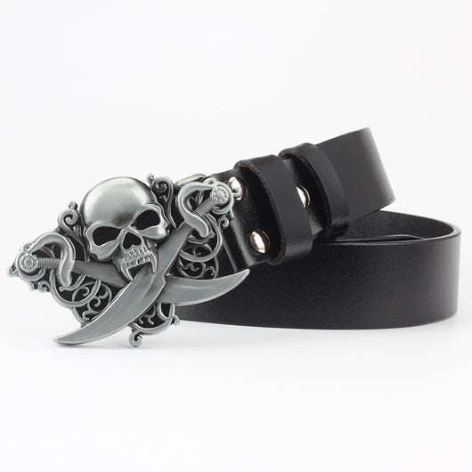 Cinturón de Cuero Puro con Diseño Calavera Casual - Image 9