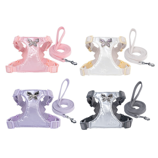 Arnés Pectoral para Perros Pequeños con Correa de Metal y Mariposa