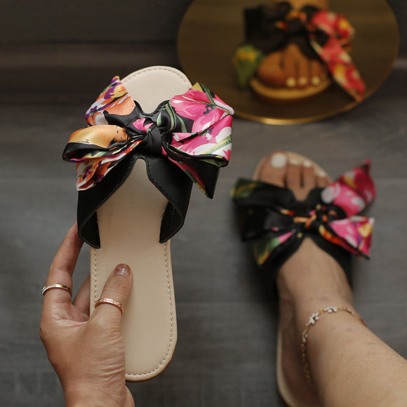 Pantuflas Cómodas de Suela Plana y Moño Sólido para Exterior