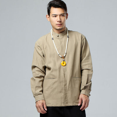 Camisa Suelta de Manga Larga con Cuello Alzado para Hombre - Image 5