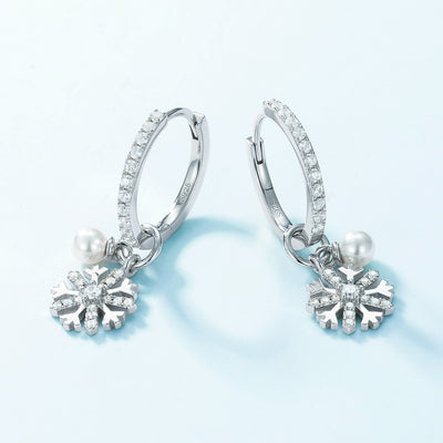 Aretes de Plata S925 con Perla y Diseño de Copo de Nieve - Image 6
