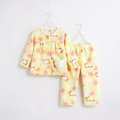 Pink flannel girls' pajamas with seashell and starfish patterns, featuring a button-up top and matching pants. - Image 6