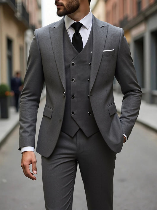 Traje de Negocios Tres Piezas Doble Botonadura para Hombre - Image 9