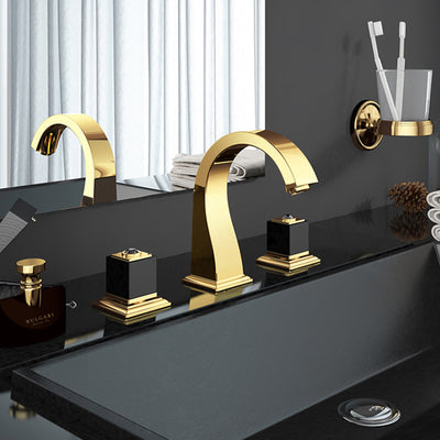 Grifo de Lavabo de Dos Piezas Dorado - Instalación de Tres Orificios para Baño - Image 5