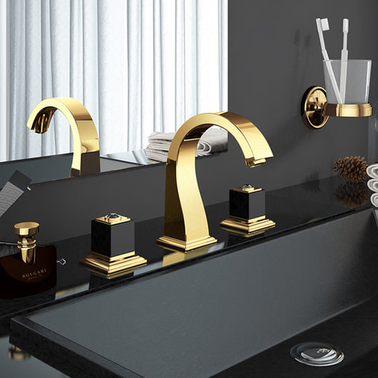 Grifo de Lavabo de Dos Piezas Dorado - Instalación de Tres Orificios para Baño - Image 5