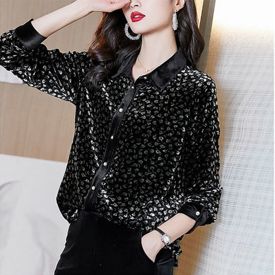 Blusa Larga de Terciopelo Dorado Estilo Francés para Mujer - Image 9