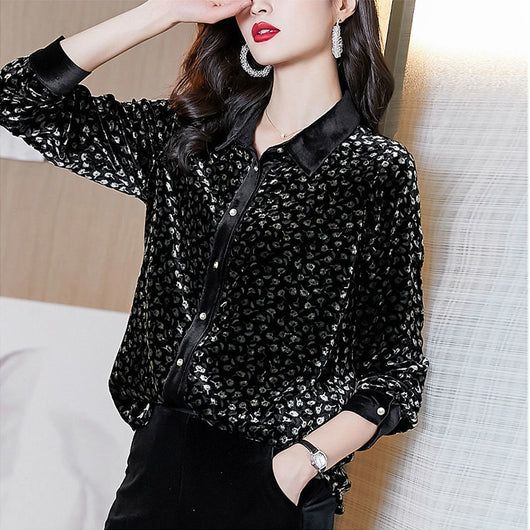 Blusa Larga de Terciopelo Dorado Estilo Francés para Mujer - Image 9