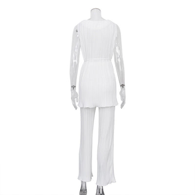 Conjunto Elegante Mujer: Pantalón Plisado Blanco y Playera Cuello Redondo - Image 4