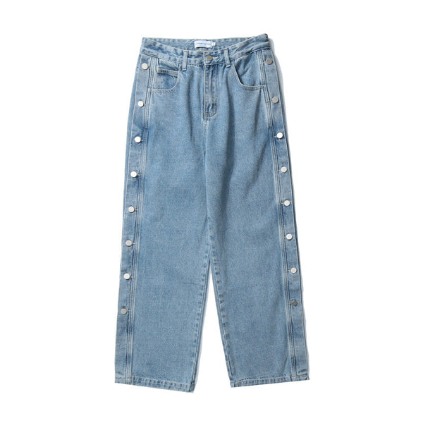 Pantalones de pierna ancha con botones laterales