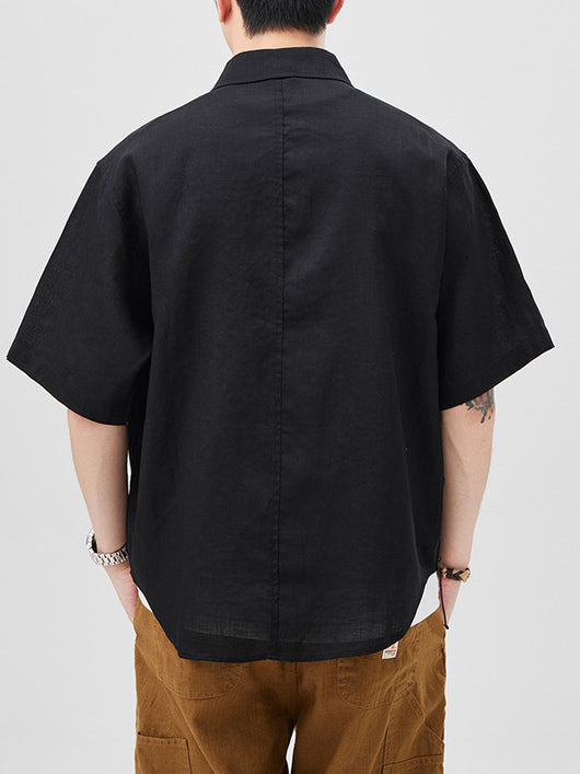 Camisa de Lino Manga Corta para Hombre - Estilo Moderno - Image 13