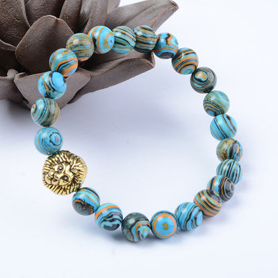 Pulsera de Cuentas con Cabeza de León en Malaquita Azul - Image 3